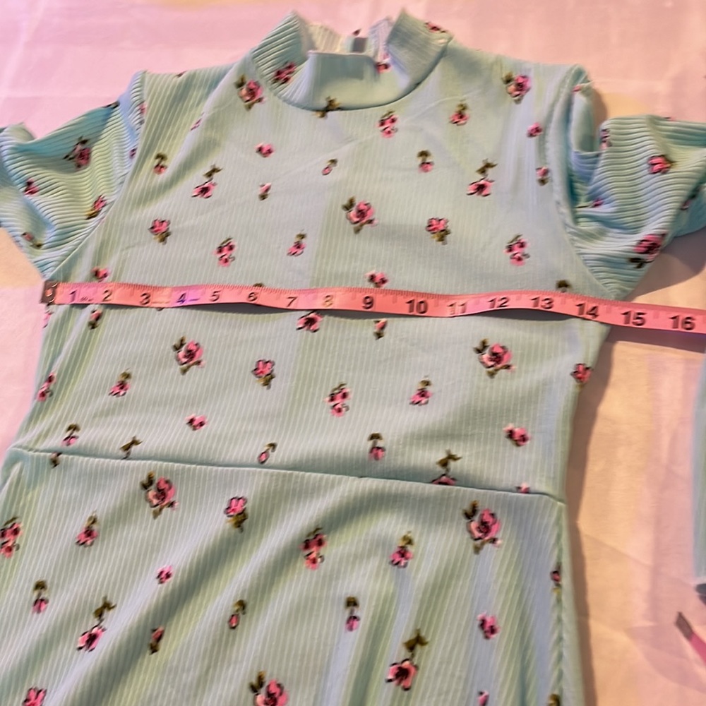 Velvet Torch Ribbed Teal Floral Mock Turtle Neck Mini Dress - Picture 8 of 12